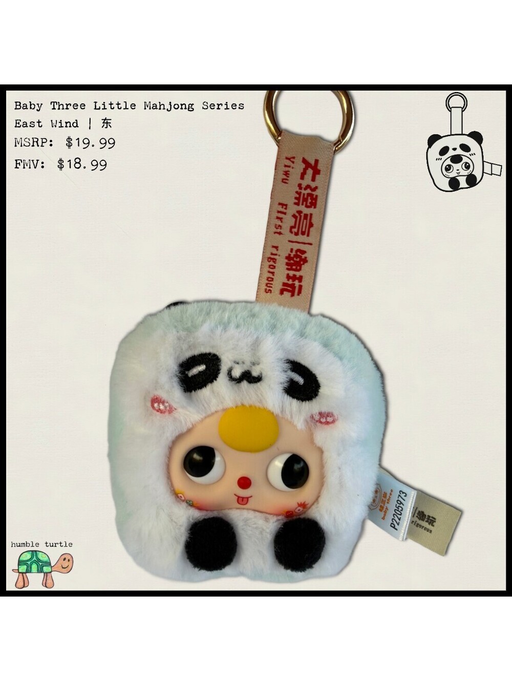 Baby Three Little Mahjong Series Plush Keychain | Panda | East Wind | NWOT